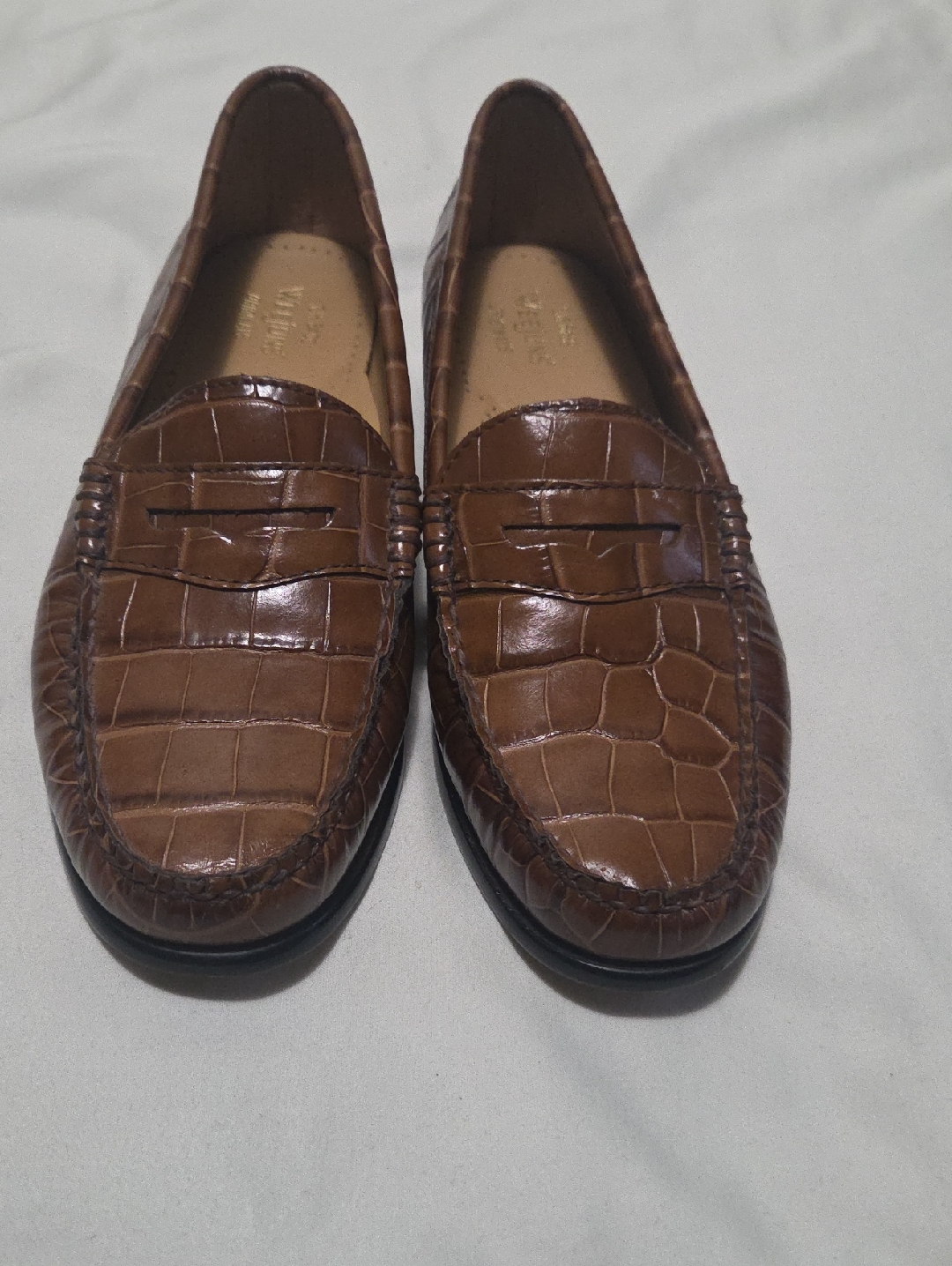 Women's Brown Croc-Embossed Leather Penny Loafers